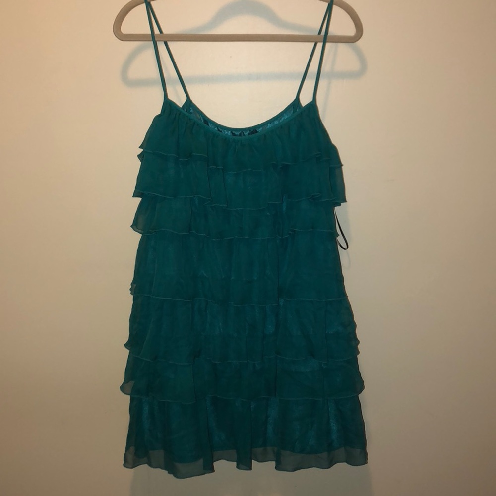 Emerald green ruffle mini dress